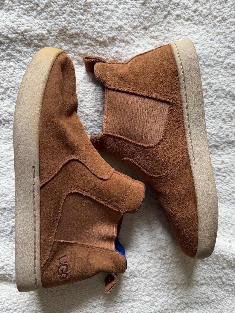 UGG Hamden Trainer Suede Chestnut Tan Brown Boots Blue Slip Youth Kids Boys 5